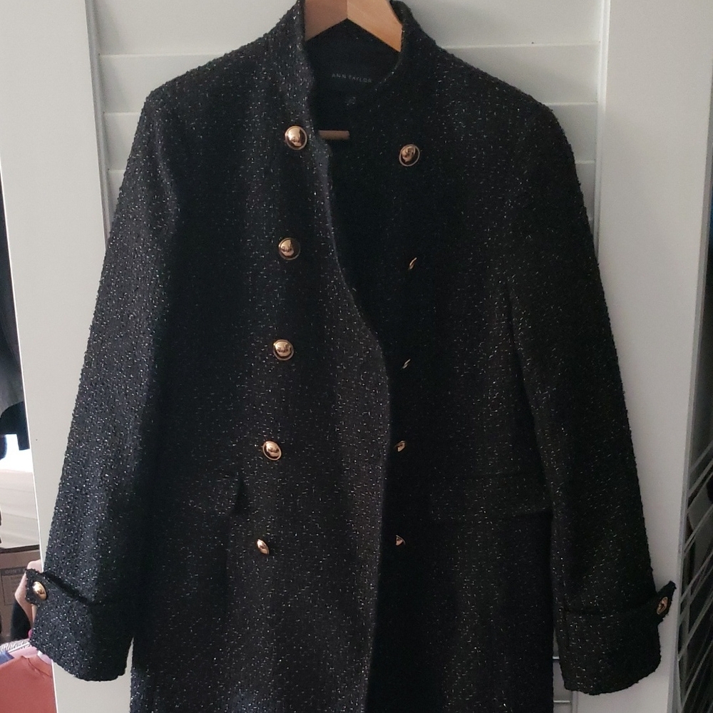 Ann Taylor Black Pea Coat with Gold Buttons